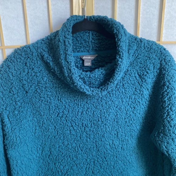 Eddie Bauer Women’s Teal Cowl Neck Plush Teddy Fleece Pullover, size M - Picture 2 of 13
